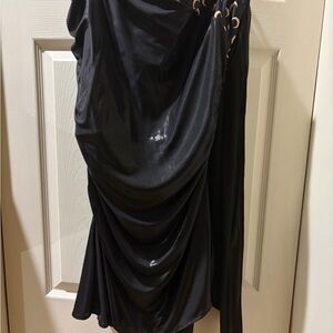 Marine Serre Black Draped Midi Skirt with Crescent Accent